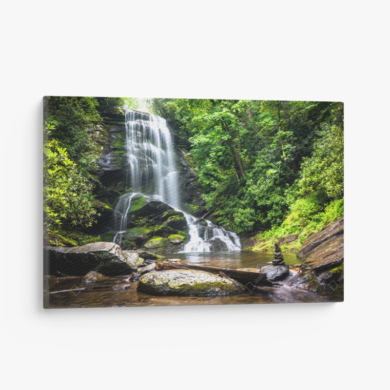 Quadro su tela cascata nella foresta verde