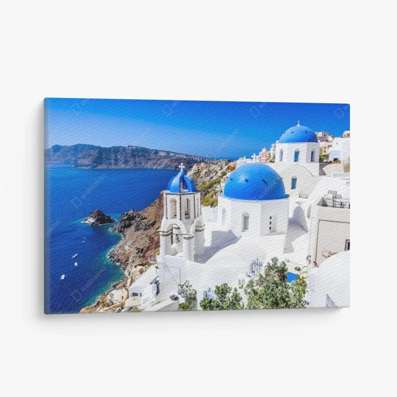 Quadro su tela panorama di Santorini con cupole blu e case bianche