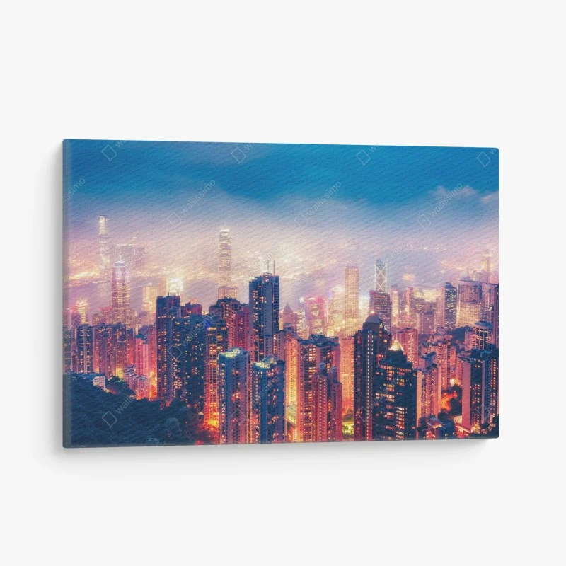 Quadro su tela panorama notturno di Hong Kong dal Victoria Peak