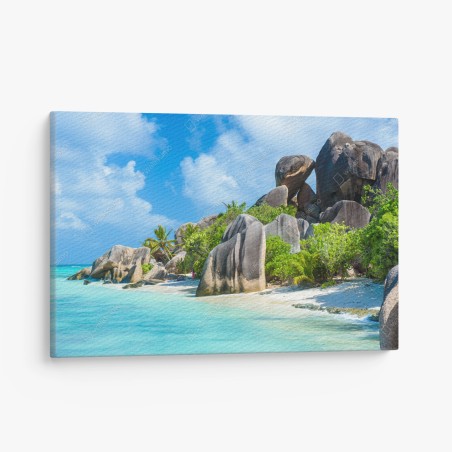 Quadro su tela paesaggio paradisiaco a La Digue, Seychelles • Wallissimo®