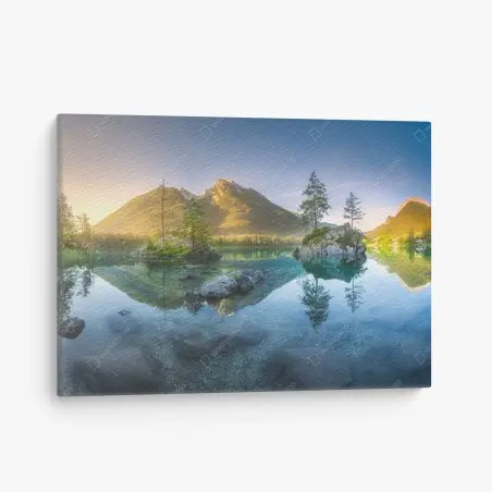 Quadro su tela riflessi all'alba sul lago alpino • Wallissimo®