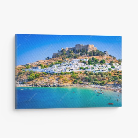 Quadro su tela vista di Lindos e della sua acropoli • Wallissimo®