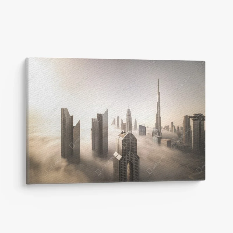 Quadro su tela città tra le nuvole: skyline di Dubai invernale