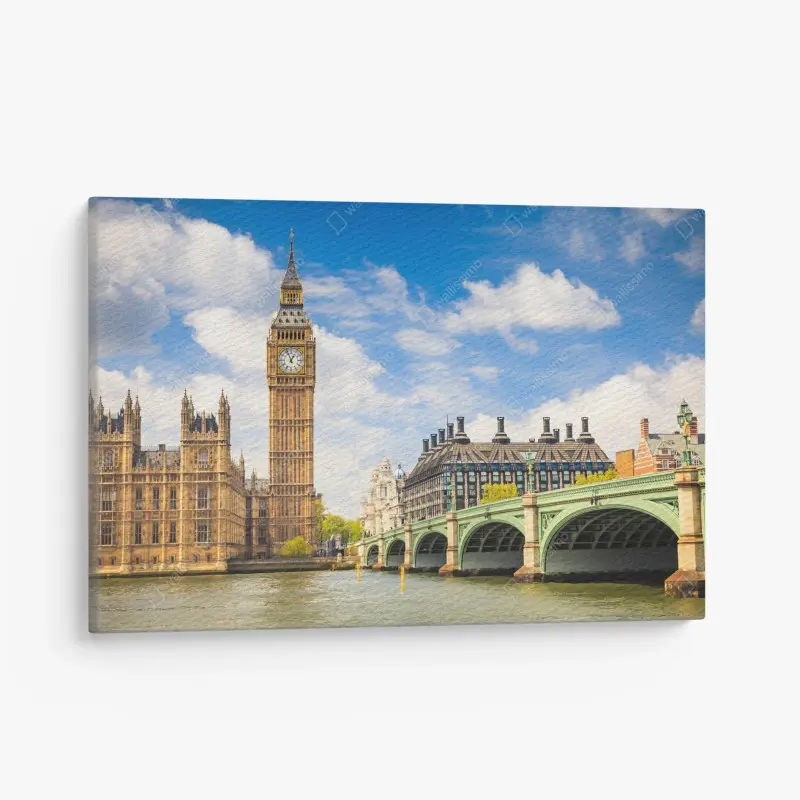 Quadro su tela vista panoramica di Londra con Big Ben e ponte sul Tamigi