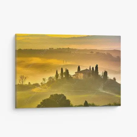 Quadro su tela paesaggio della Toscana al mattino dorato • Wallissimo®