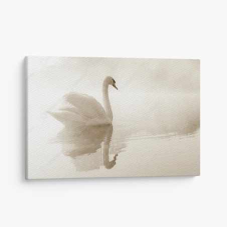 Quadro su tela cigno nella nebbia, eleganza sul lago • Wallissimo®