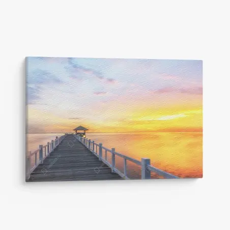 Quadro su tela pontile al tramonto dorato • Wallissimo®