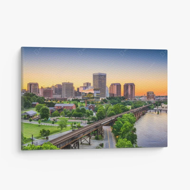 Quadro su tela skyline urbano al tramonto di Richmond
