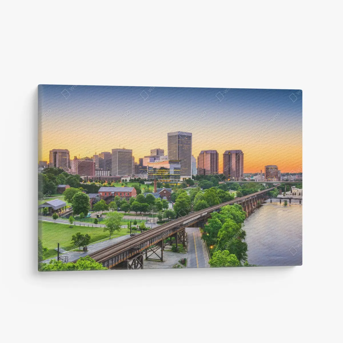Quadro su tela skyline urbano al tramonto di Richmond • Wallissimo®