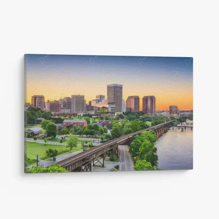 Quadro su tela skyline urbano al tramonto di Richmond • Wallissimo®