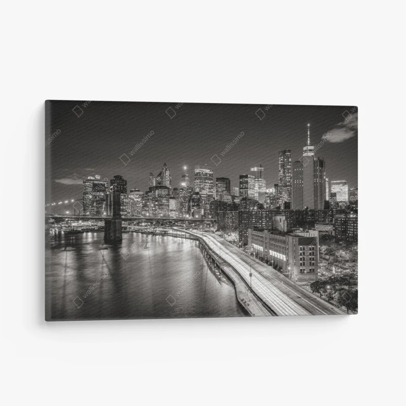 Quadro su tela skyline notturno di New York in bianco e nero • Wallissimo®