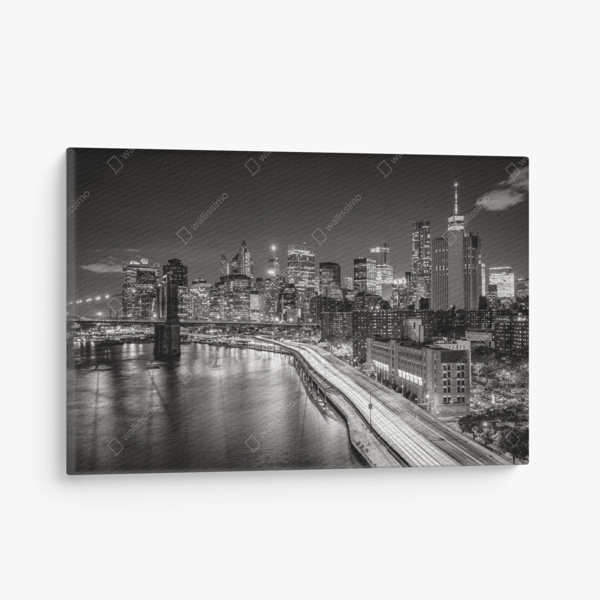 Quadro su tela skyline notturno di New York in bianco e nero • Wallissimo®