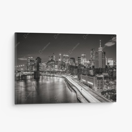 Quadro su tela skyline notturno di New York in bianco e nero • Wallissimo®
