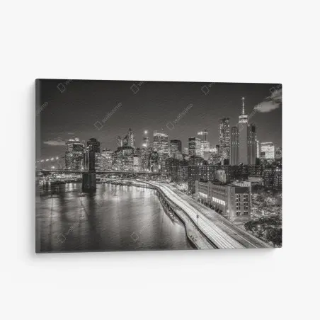 Quadro su tela skyline notturno di New York in bianco e nero • Wallissimo®
