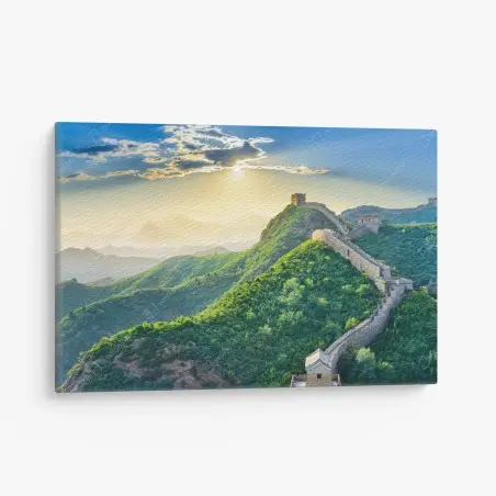 Quadro su tela panorama epico della Grande Muraglia Cinese al tramonto • Wallissimo®