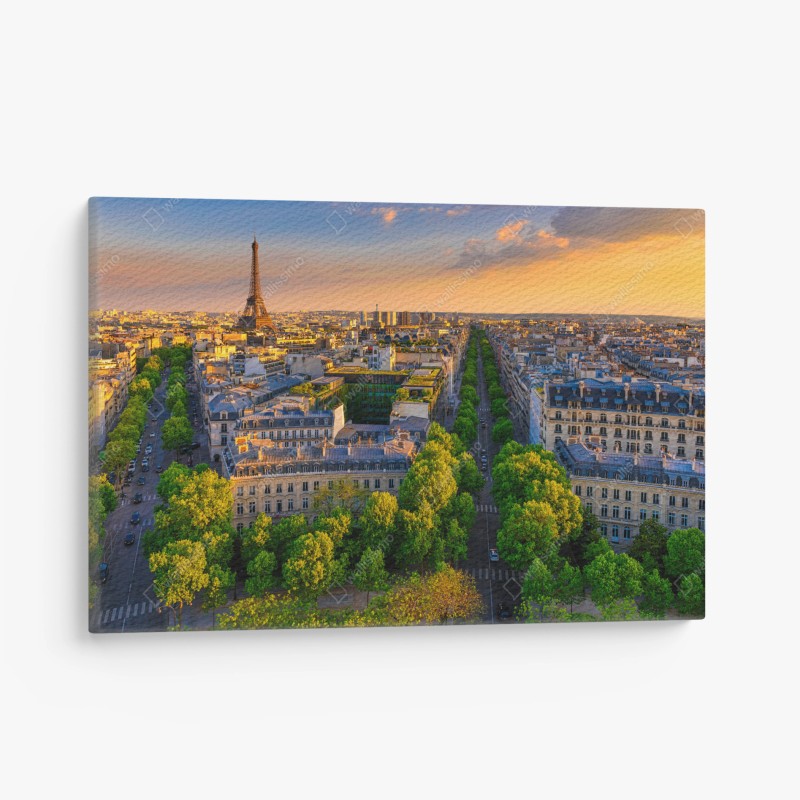 Quadro su tela tramonto panoramico su Parigi con Torre Eiffel