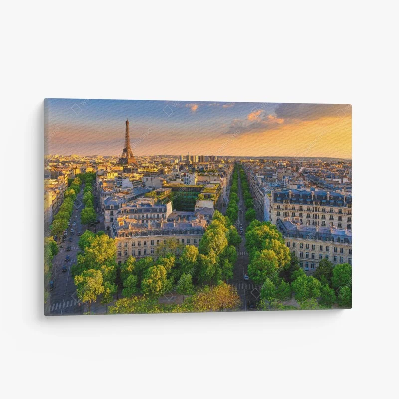 Quadro su tela tramonto panoramico su Parigi con Torre Eiffel