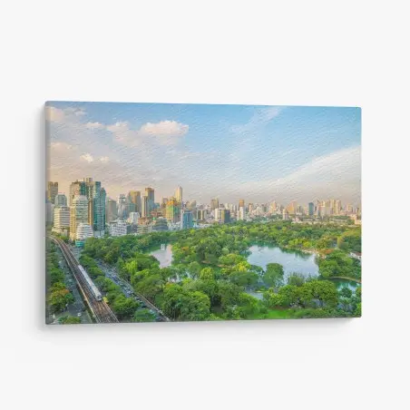 Quadro su tela panorama aereo di Bangkok con Parco Lumpini • Wallissimo®