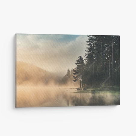 Quadro su tela alba nebbiosa sul lago • Wallissimo®