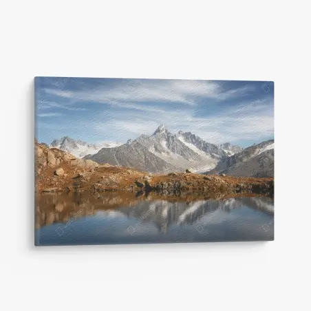 Quadro su tela riflessi alpini sul lago cristallino • Wallissimo®