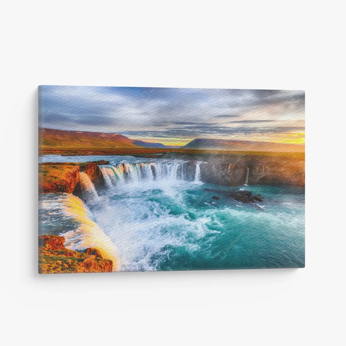 Quadro su tela bellezza selvaggia di Godafoss al tramonto • Wallissimo® Quadro su tela bellezza selvaggia di Godafoss al tramonto • Wallissimo®