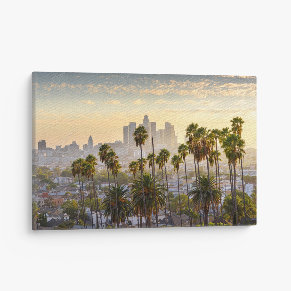 Quadro su tela tramonto su Los Angeles tra palme e grattacieli • Wallissimo®