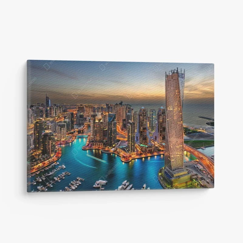 Quadro su tela tramonto sulla marina di Dubai