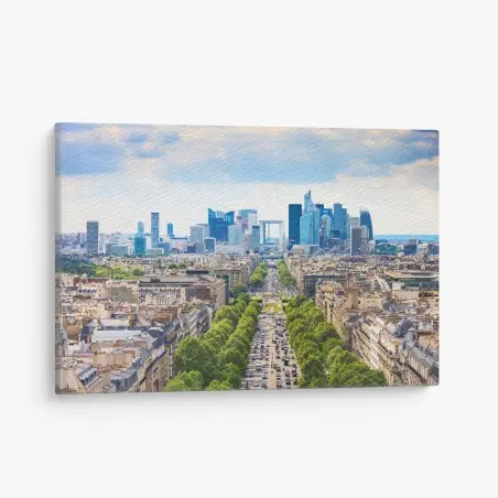 Quadro su tela panorama urbano di Parigi verso La Défense • Wallissimo®