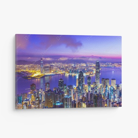 Quadro su tela alba sullo skyline di Hong Kong • Wallissimo®