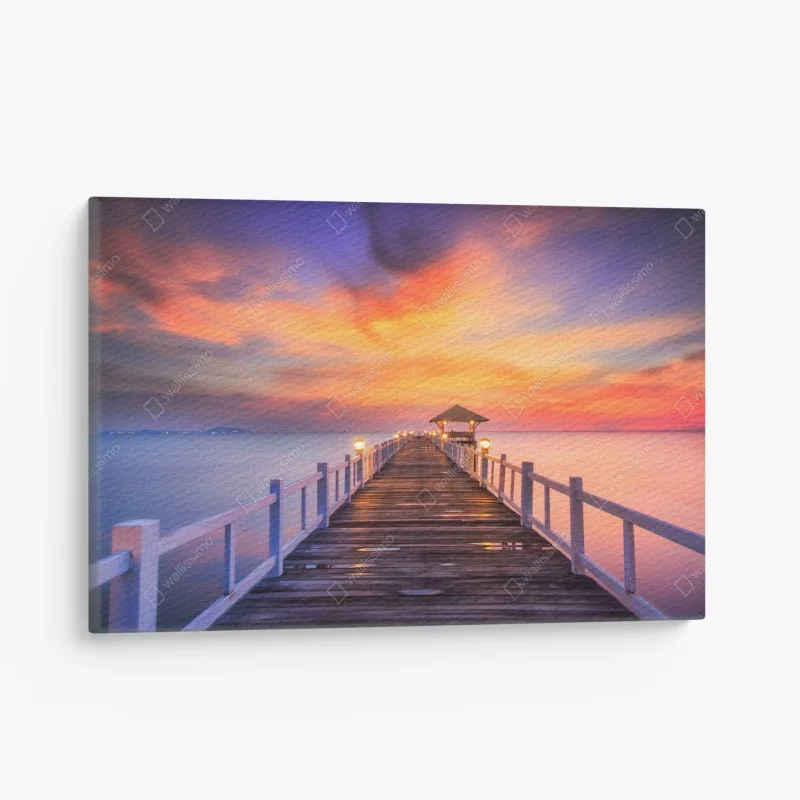 Quadro su tela molo al tramonto verso l'orizzonte