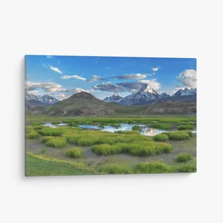 Quadro su tela riflessi degli Himalaya: panorama alpino estivo • Wallissimo®