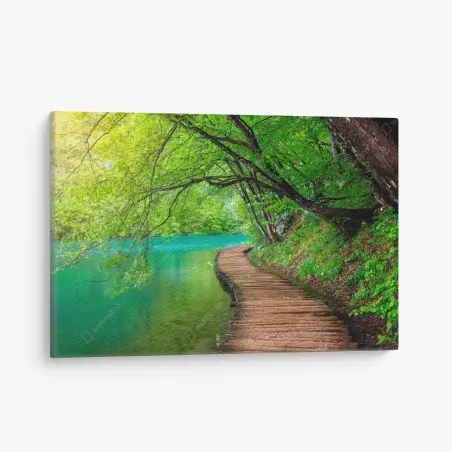 Quadro su tela sentiero sul lago smeraldo • Wallissimo®