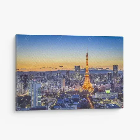 Quadro su tela vista notturna di Tokyo con la torre illuminata • Wallissimo®