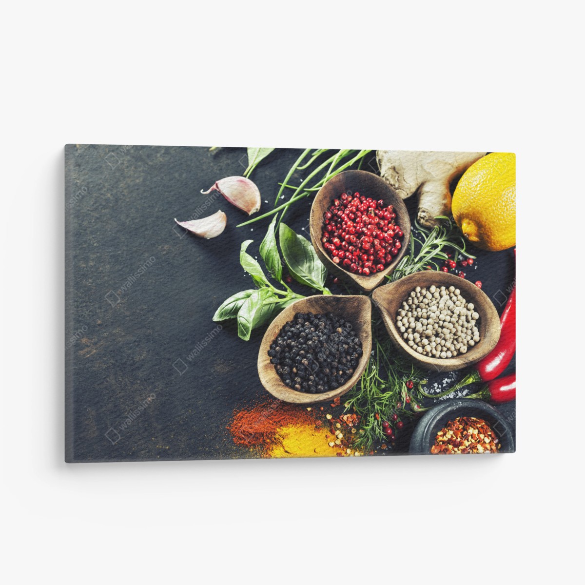 Quadro su tela esplosione di spezie e erbe aromatiche • Wallissimo®