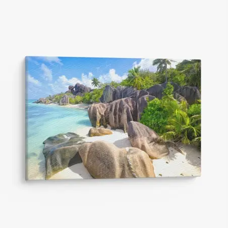 Quadro su tela paesaggio tropicale ad Anse Source d'Argent, La Digue • Wallissimo®