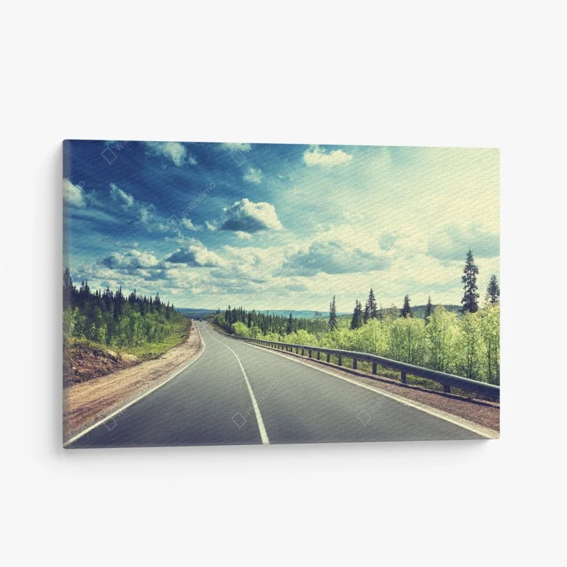 Quadro su tela strada verso l'orizzonte nella foresta