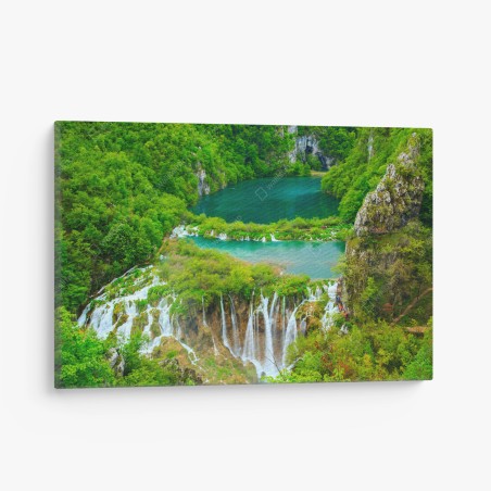 Quadro su tela oasi di cascate e laghi verdi • Wallissimo®