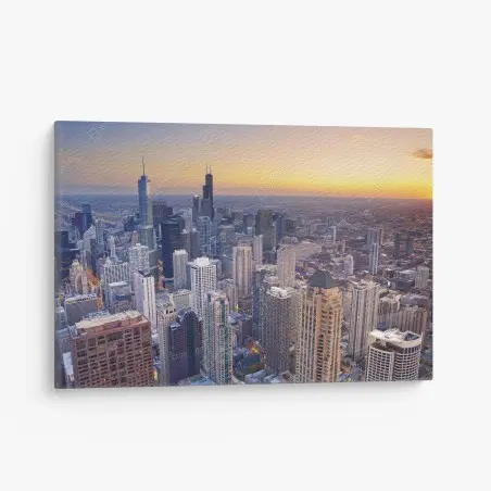 Quadro su tela skyline di Chicago al tramonto • Wallissimo®