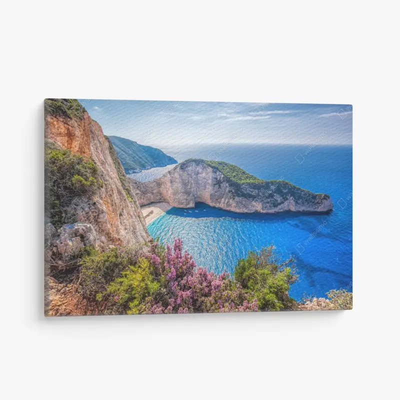 Quadro su tela vista panoramica di Navagio, Zakynthos al tramonto
