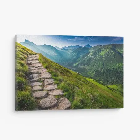 Quadro su tela sentiero panoramico nei Tatra al sorgere del sole • Wallissimo®