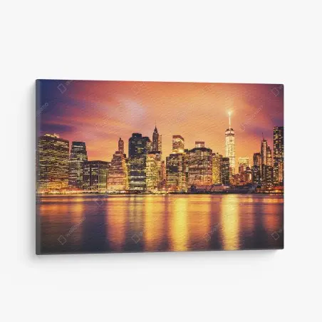 Quadro su tela tramonto dorato su Manhattan • Wallissimo®