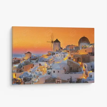 Quadro su tela tramonto dorato a Oia, Santorini • Wallissimo®