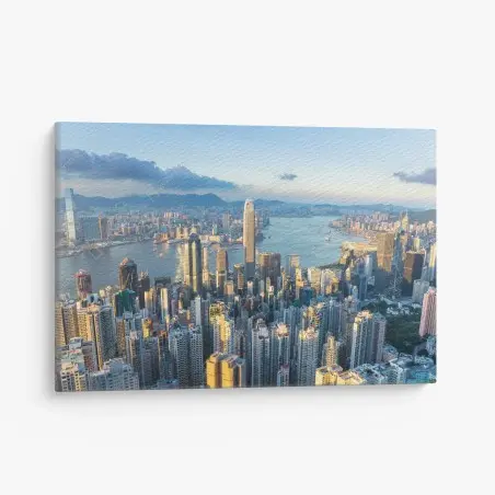 Quadro su tela tramonto su Hong Kong: skyline mozzafiato • Wallissimo®