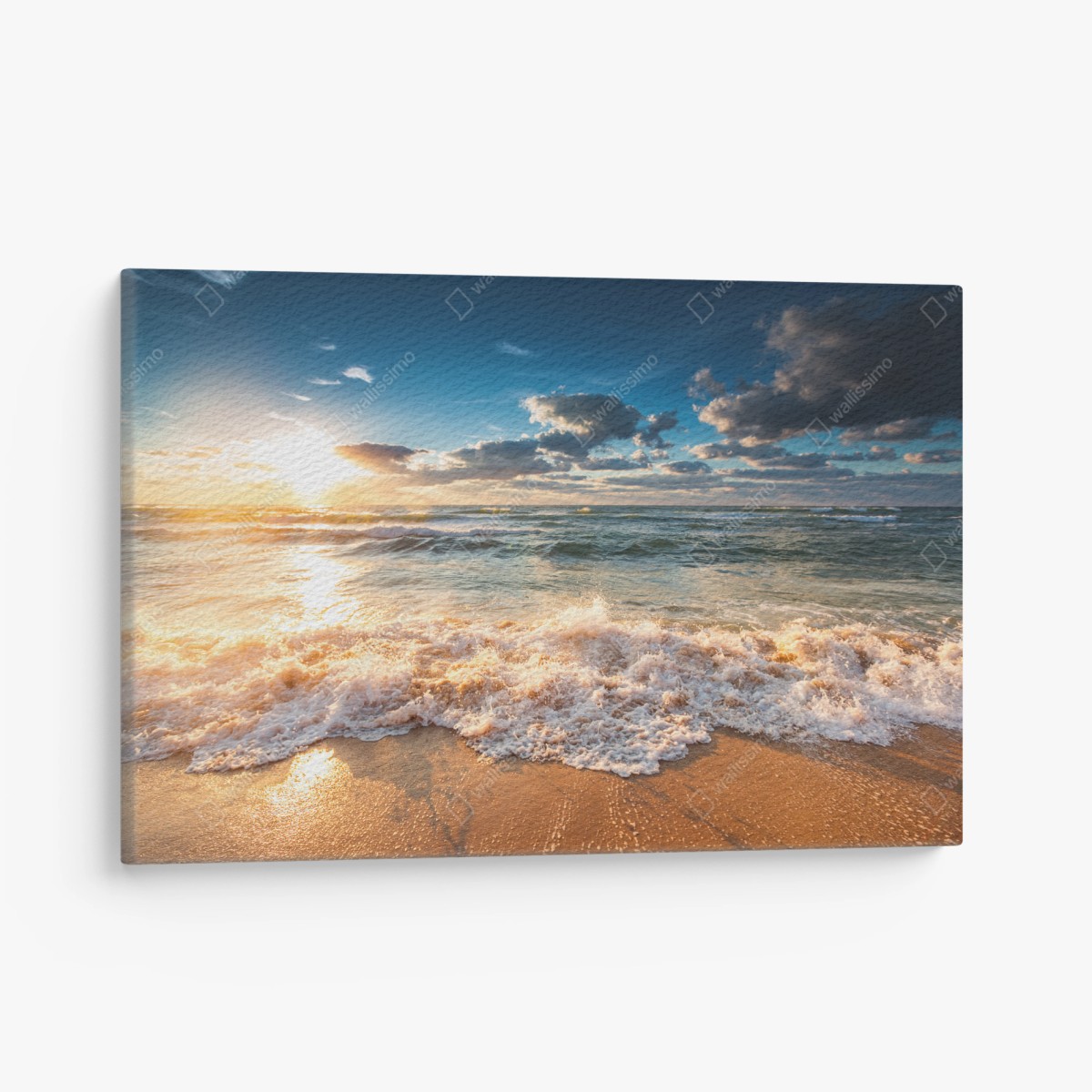 Quadro su tela alba sul mare: onde dorate e cielo spettacolare • Wallissimo®