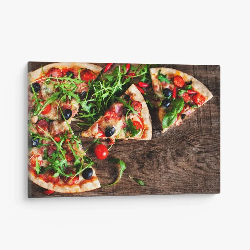 Quadro su tela pizza rustica con rucola e pomodorini