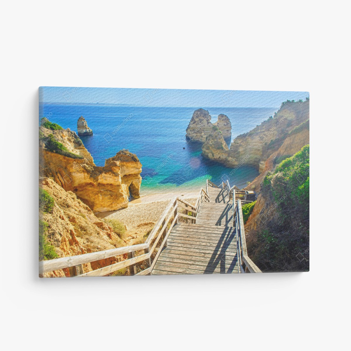 Quadro su tela scalinata verso la baia turchese • Wallissimo®