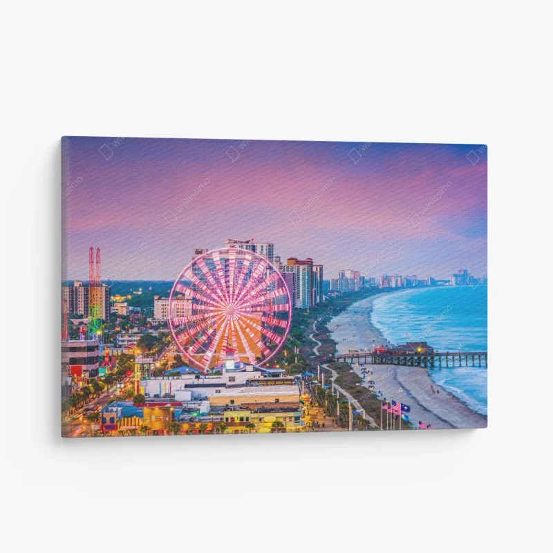 Quadro su tela tramonto a Myrtle Beach: ruota panoramica sul lungomare