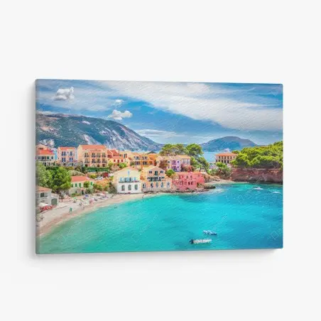 Quadro su tela Assos: scorcio di Kefalonia sul mare turchese • Wallissimo®