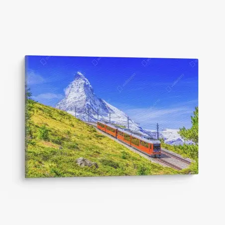 Quadro su tela panorama del Cervino con treno del Gornergrat • Wallissimo®