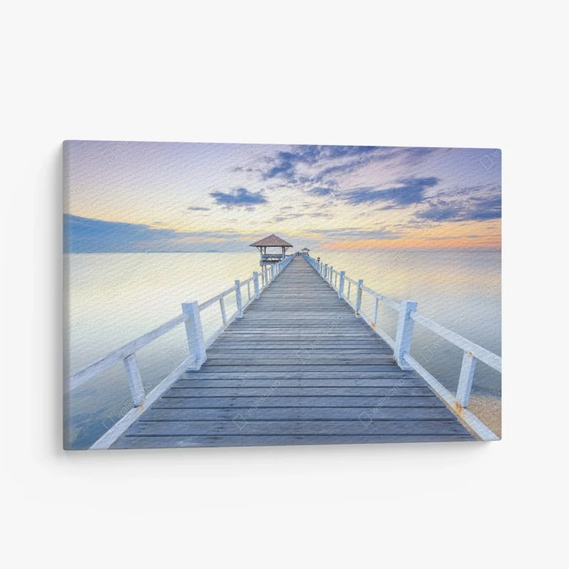 Quadro su tela molo di legno al tramonto